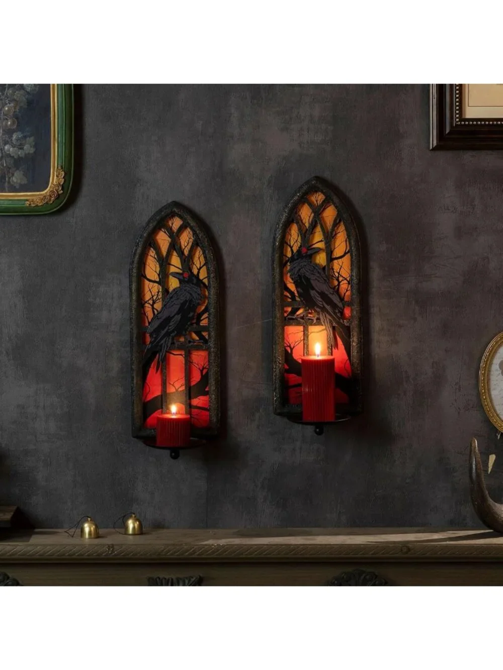 Gothic Wall Candle Sconces Set of 2 - Wrought Iron Candelabra Holders for Taper